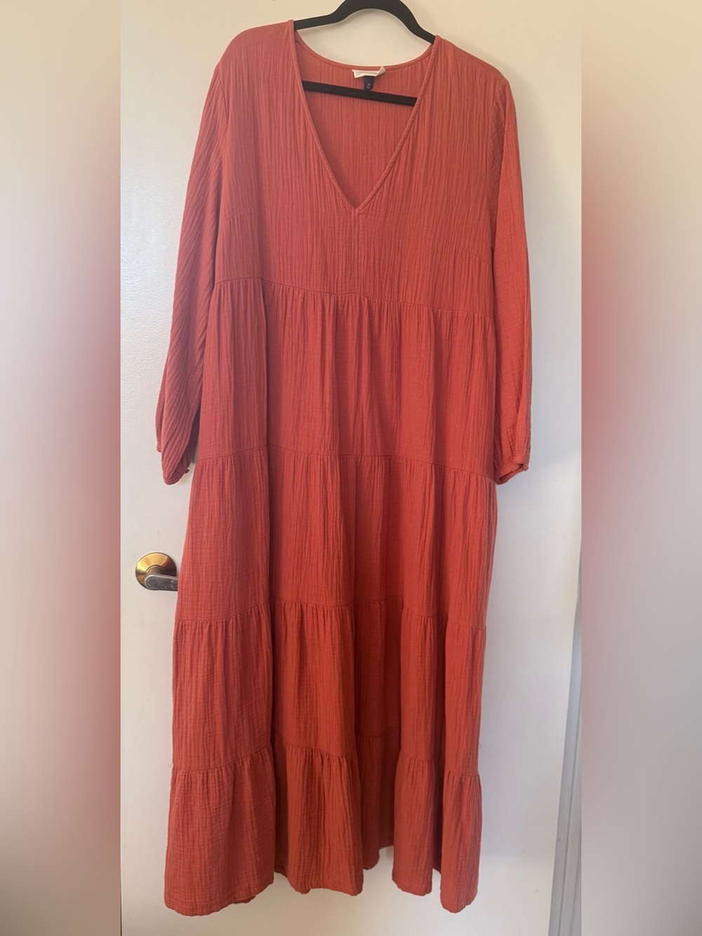 Universal Thread Rust-Toned V-Neck Tiered Maxi Dress 100% Cotton Pockets XXL
